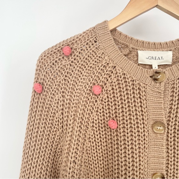 NWT The Great. Bobble Fisherman Knit Cardigan in Sand and Berry Size 0 - Picture 7 of 11
